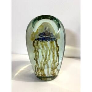 Robert Eickholt Jellyfish Iridescent Art Glass Paperweight 6" Signed 2005